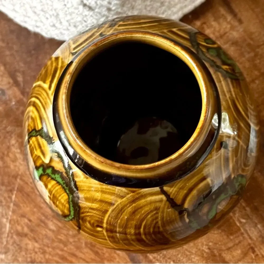 Vintage Studio Art Pottery Vase Stoneware Glossy Swirl Glaze Boho Earthy MCM 7”